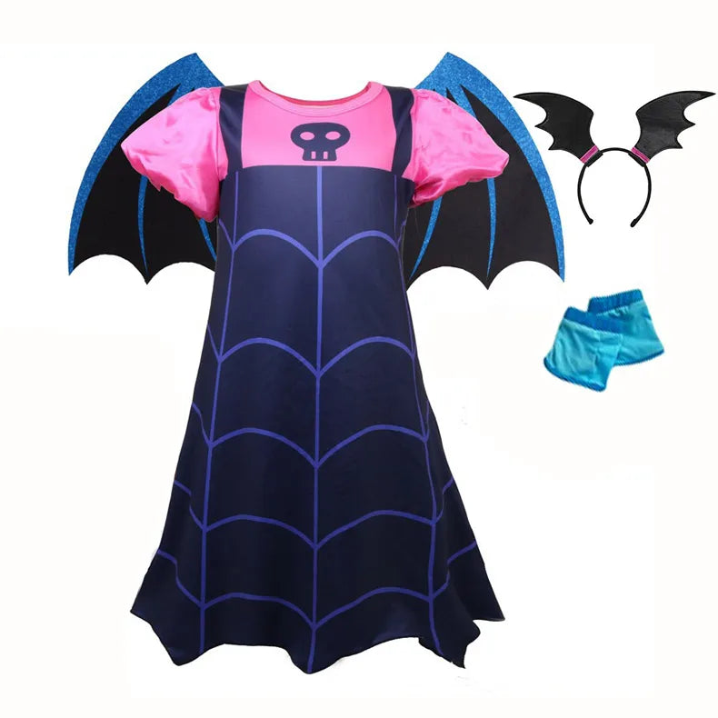 NEW Vampire Dress with Wings for Little Girls Vampirna Anime Role Playing Costume Toddler Halloween Bat Disguise Cute Purim Robe