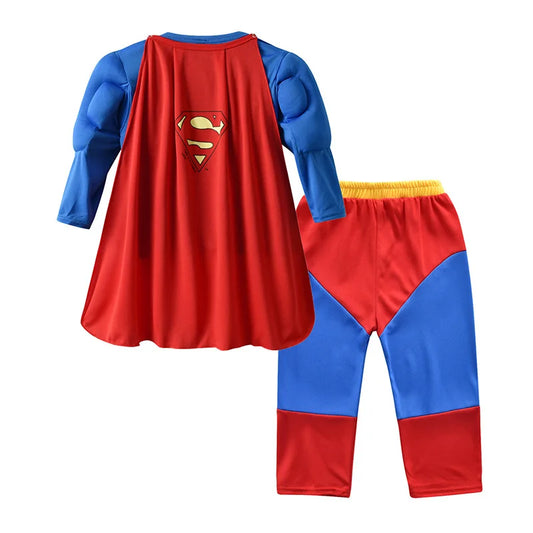 Kids Superheo Boys Cosplay Costume Party Super Muscle Suit Children Suit Girl Boy Tops Pants Cloak Set Casual Clothes Halloween