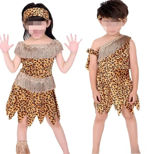 Novelty Boys Girls African Original Savage Children Wildman Cosplay Costumes Clothing Kids Party Cosplay Costumes
