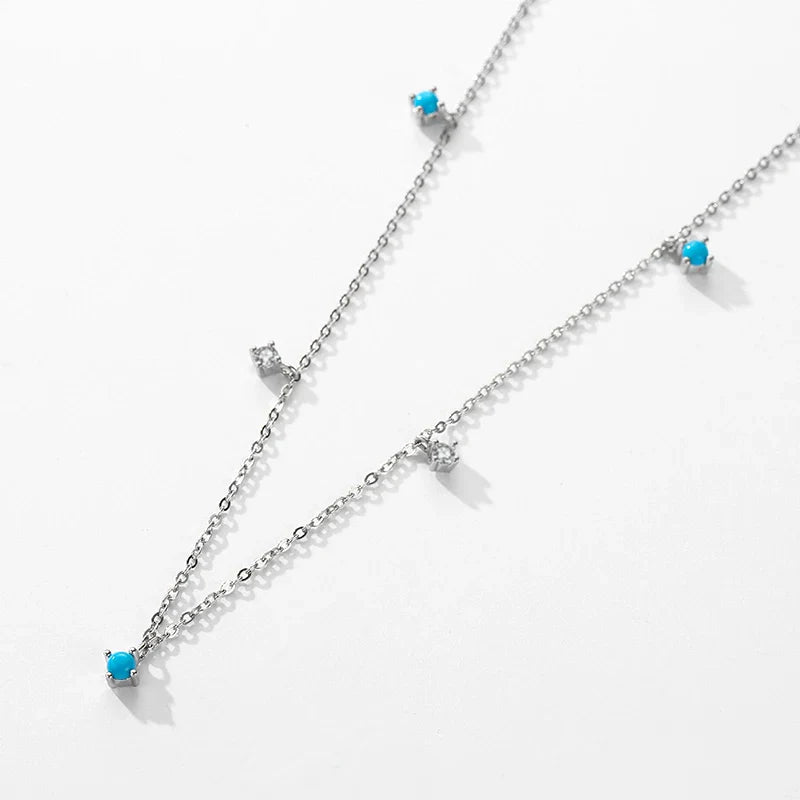 Real 925 Sterling Silver Fashion Stunning Turquoise Link Chain Charm Necklace For Women Daily Fine Jewelry