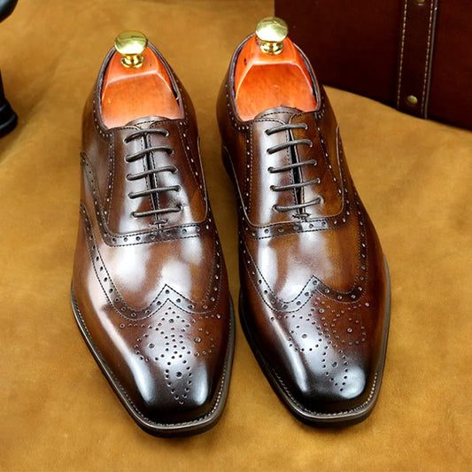 New Genuine Leather Shoes Men Business Dress Formal Shoe British Carved Cowhide Top Layer Leather Shoes