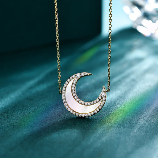 D Color VVS1 Luxury Moon Moissanite Necklace for Women Solid S925 Silver Yellow Gold Pendant Fine Jewelry Girls Party