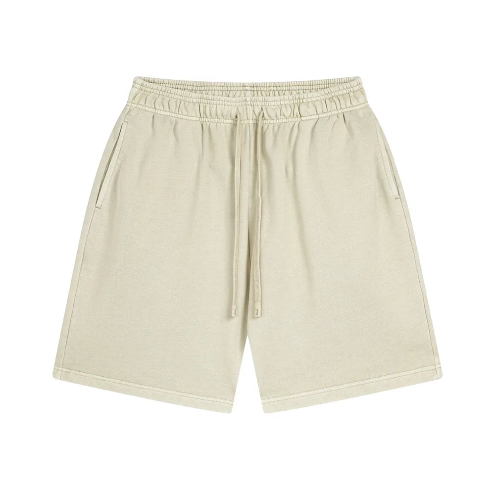 Fashion Summer Men 420gsm Washed Cotton Shorts Retro Unisex High Street Terry Knee Length Short Pants Streetwears HY0845