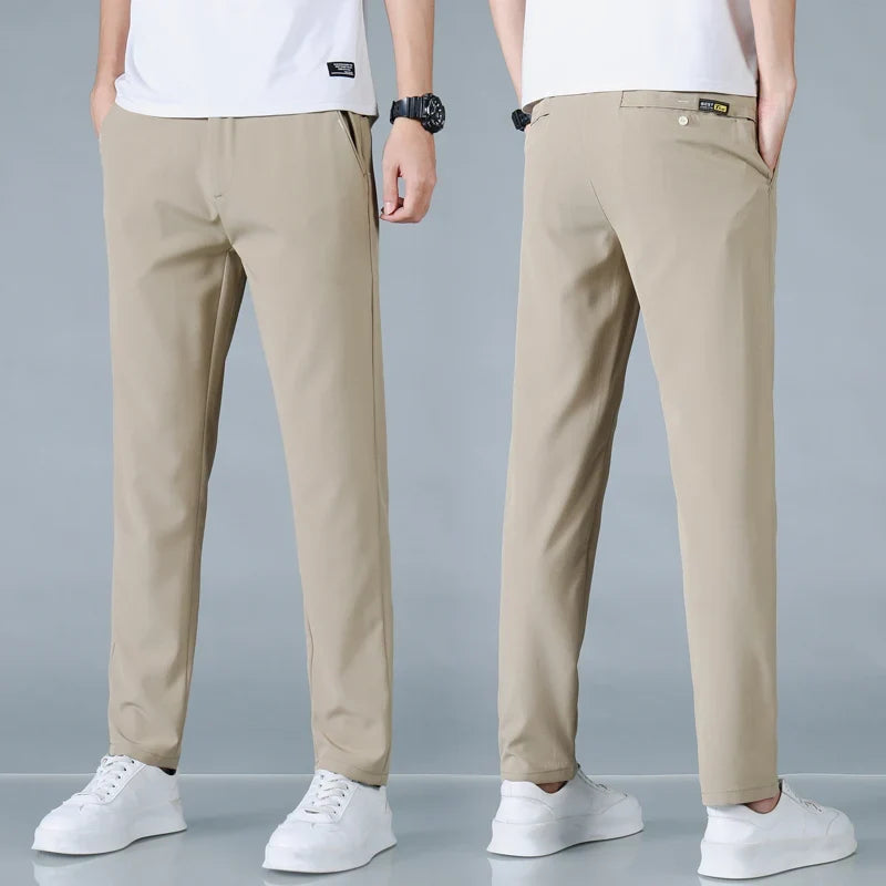 2025 Spring Summer Ultra-thin Men's Casual Pants Slim Straight Leg Elastic Waist Sports Jogging Trousers Fashion Men Golf Pants