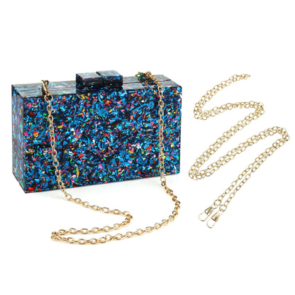 Women Handbags Evening Banquet Party Clutch Bag Rectangle Multicolor Geometric Trend Designed Acrylic Bags Chain Crossbody Bag