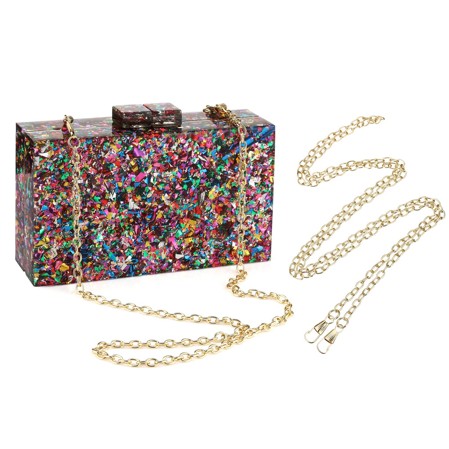 Women Handbags Evening Banquet Party Clutch Bag Rectangle Multicolor Geometric Trend Designed Acrylic Bags Chain Crossbody Bag