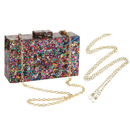 Women Handbags Evening Banquet Party Clutch Bag Rectangle Multicolor Geometric Trend Designed Acrylic Bags Chain Crossbody Bag