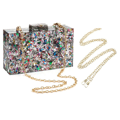 Women Handbags Evening Banquet Party Clutch Bag Rectangle Multicolor Geometric Trend Designed Acrylic Bags Chain Crossbody Bag