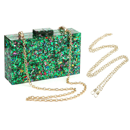 Women Handbags Evening Banquet Party Clutch Bag Rectangle Multicolor Geometric Trend Designed Acrylic Bags Chain Crossbody Bag