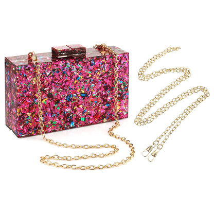 Women Handbags Evening Banquet Party Clutch Bag Rectangle Multicolor Geometric Trend Designed Acrylic Bags Chain Crossbody Bag