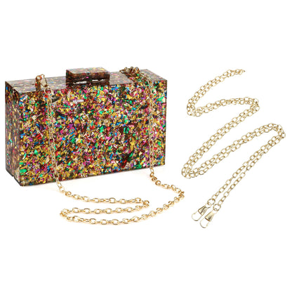 Women Handbags Evening Banquet Party Clutch Bag Rectangle Multicolor Geometric Trend Designed Acrylic Bags Chain Crossbody Bag