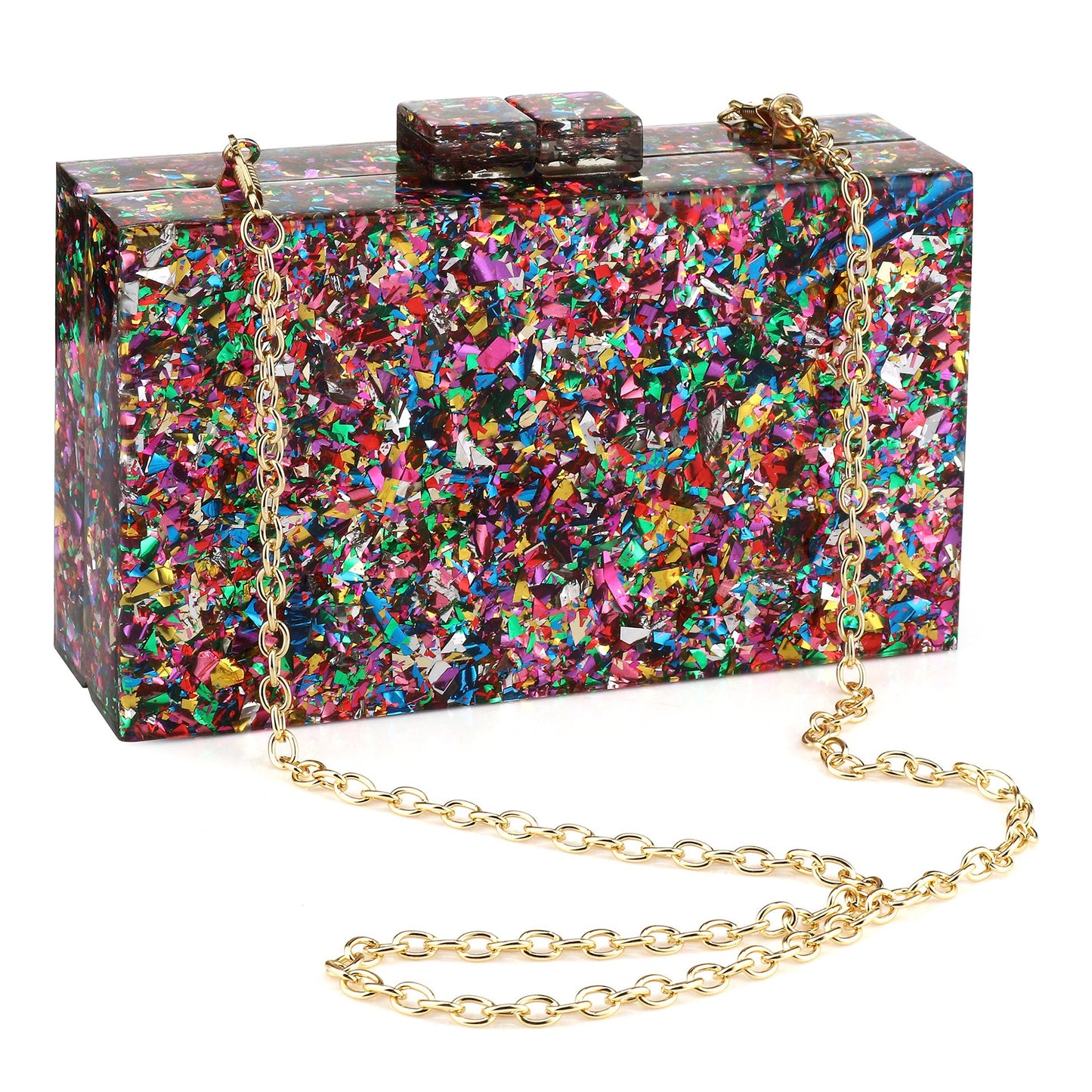 Women Handbags Evening Banquet Party Clutch Bag Rectangle Multicolor Geometric Trend Designed Acrylic Bags Chain Crossbody Bag