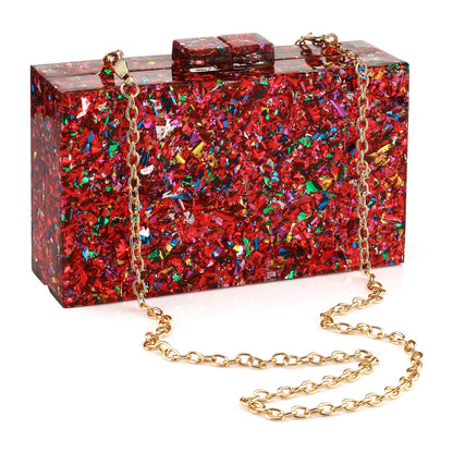 Women Handbags Evening Banquet Party Clutch Bag Rectangle Multicolor Geometric Trend Designed Acrylic Bags Chain Crossbody Bag