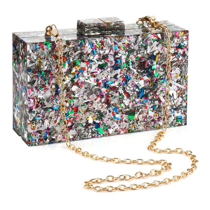 Women Handbags Evening Banquet Party Clutch Bag Rectangle Multicolor Geometric Trend Designed Acrylic Bags Chain Crossbody Bag