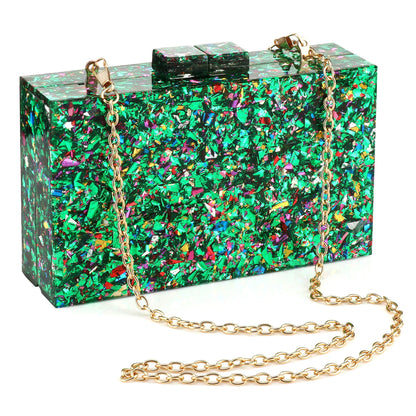 Women Handbags Evening Banquet Party Clutch Bag Rectangle Multicolor Geometric Trend Designed Acrylic Bags Chain Crossbody Bag