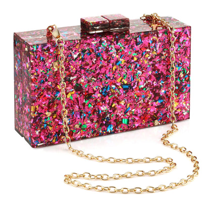 Women Handbags Evening Banquet Party Clutch Bag Rectangle Multicolor Geometric Trend Designed Acrylic Bags Chain Crossbody Bag