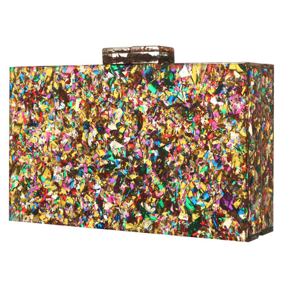 Women Handbags Evening Banquet Party Clutch Bag Rectangle Multicolor Geometric Trend Designed Acrylic Bags Chain Crossbody Bag