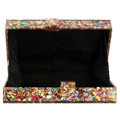 Women Handbags Evening Banquet Party Clutch Bag Rectangle Multicolor Geometric Trend Designed Acrylic Bags Chain Crossbody Bag