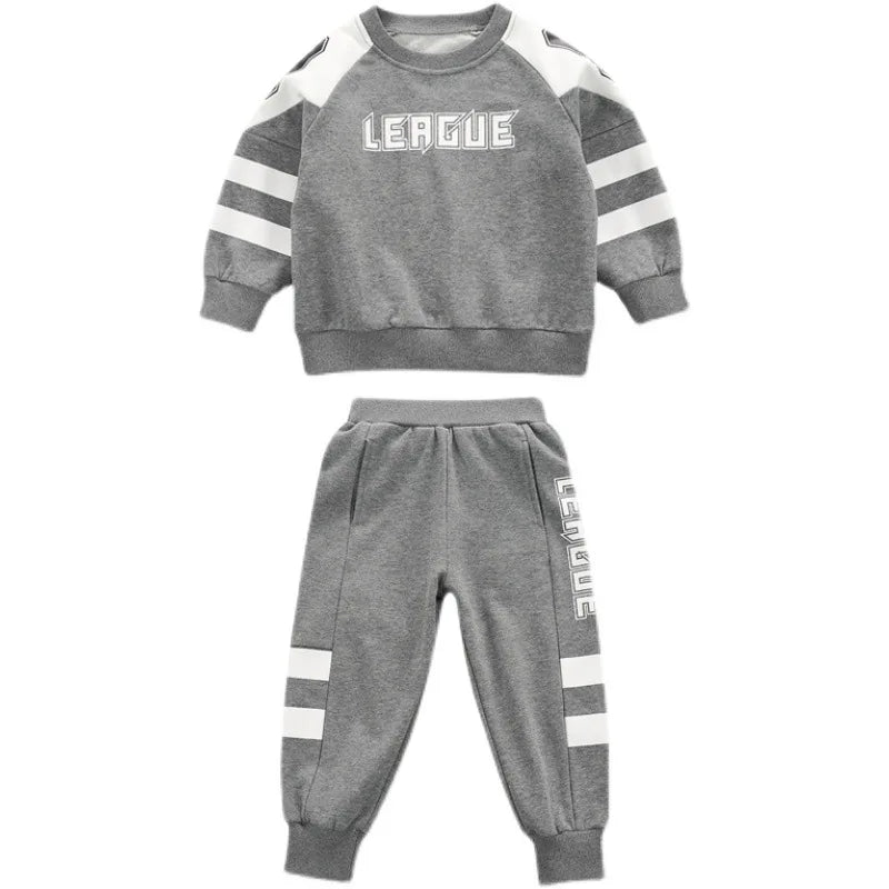 Boys Contrast Alphabet Sweatshirt+Sweatpant School Kids 2PCS Tracksuit Child Jogger Outfit Student Active Workout Set 3-14 Yr