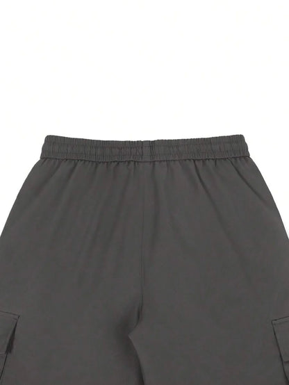 Men's 3/4-Length Cargo Shorts — Woven Twill Fabric, Multi-Pocket Casual Trousers. Non-Stretch Adult Apparel for Summer
