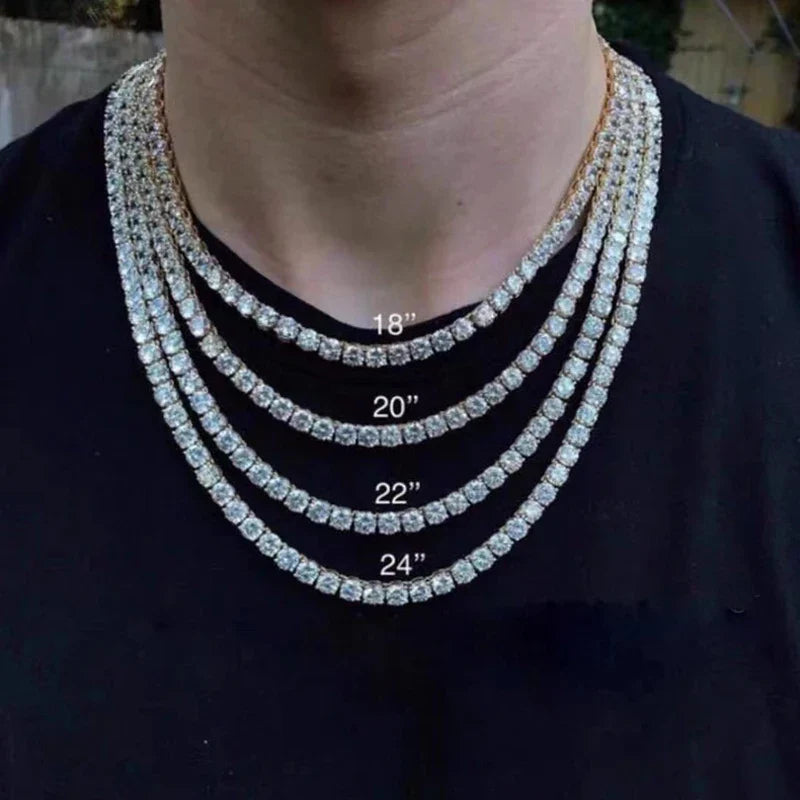 D Color Moissanite Tennis Necklace 925 Sterling Sliver Plated 18k Gold Necklace for Woman Man Hiphop Party Jewelry