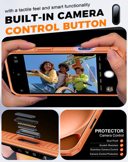 With Card Holder Sliding Camera Cover And Stand For iPhone 17 Pro/17 Pro Max Phone Case, Anti-Fall PC+TPU Wallet Case-Orange