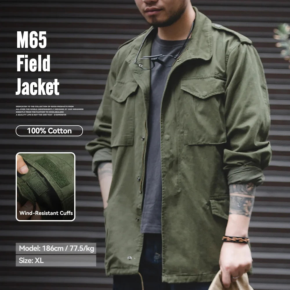 Retro M65 Jackets for Men Green Outdoor Windbreaker Vintage Casual Solid Coat Mens Clothes Multi-Pocket Jacket