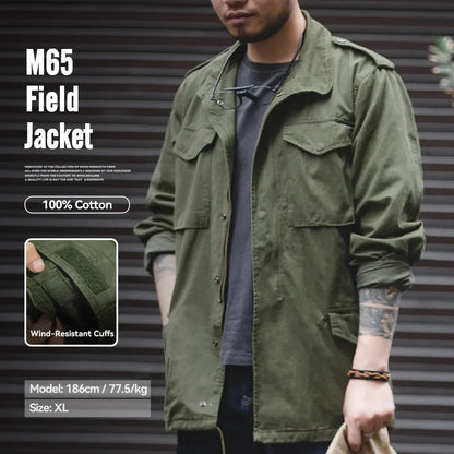 Retro M65 Jackets for Men Green Outdoor Windbreaker Vintage Casual Solid Coat Mens Clothes Multi-Pocket Jacket