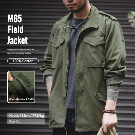 Retro M65 Jackets for Men Green Outdoor Windbreaker Vintage Casual Solid Coat Mens Clothes Multi-Pocket Jacket