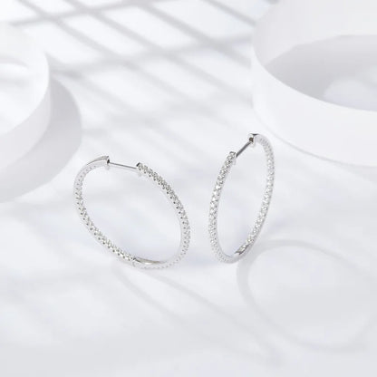 Full D Color Moissanite hoop Earrings for Women 925 Sterling Silver with White Gold Plated Ear Studs Fine Jewelry Gift