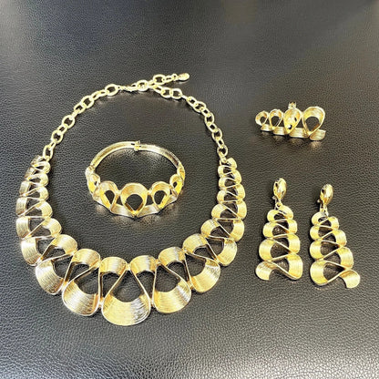 Dubai Gold Plated Jewelry Women Necklace Set Regular Round Pendant Brushed Glossy Bracelet Earrings Wedding Bijoux SYHOL