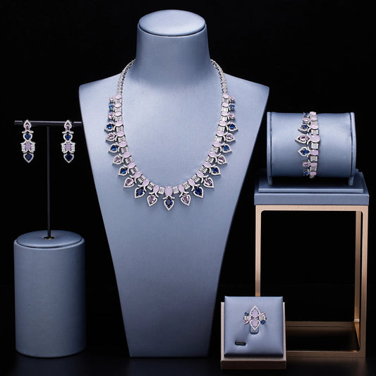 2024 New Fashion Turquoise UAE Dubai Bridal Jewelry Set For Women Wedding Party Nigerian African Necklace Earring Set