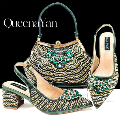 Dazzling Dreams: Full Rhinestone High Heels and Coordinated Bag for Timeless Style
