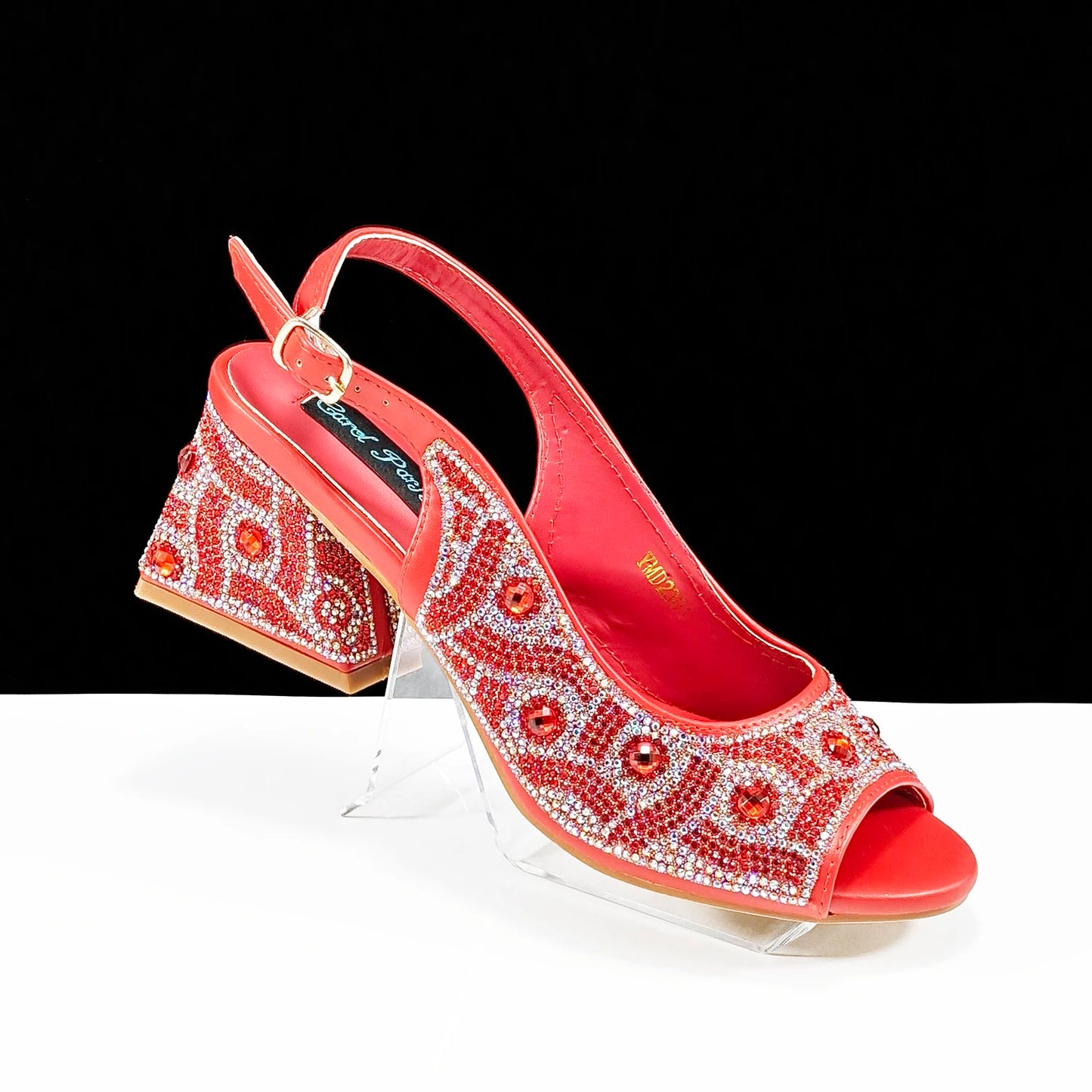 Square Heel Shoes! Hand-held Three-Dimensional Bag and Shoes Set From the Same Series/Open Toe Shoes and Evening Bag