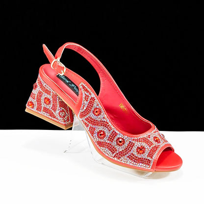 Square Heel Shoes! Hand-held Three-Dimensional Bag and Shoes Set From the Same Series/Open Toe Shoes and Evening Bag