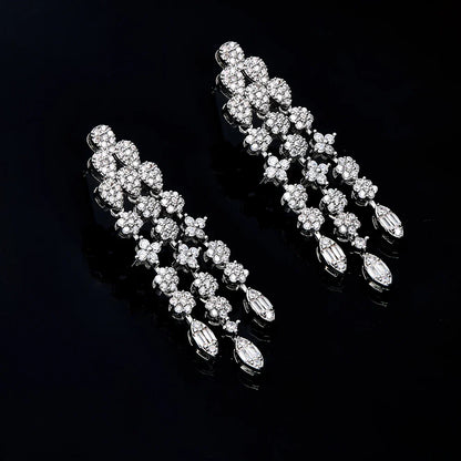 Four-piece Dubai cubic zirconia tassel pendant large chunky wedding bridal necklace luxury jewelry set for bridal party