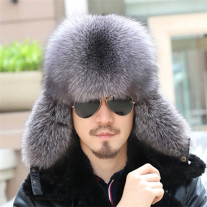 2024 Winter Hat Men Trapper Russian Sliver Fox Hat Ushanka Mens Hats Fashion Raccoon Fur Hats Caps Ski Hat Bomber Real Fur Hat