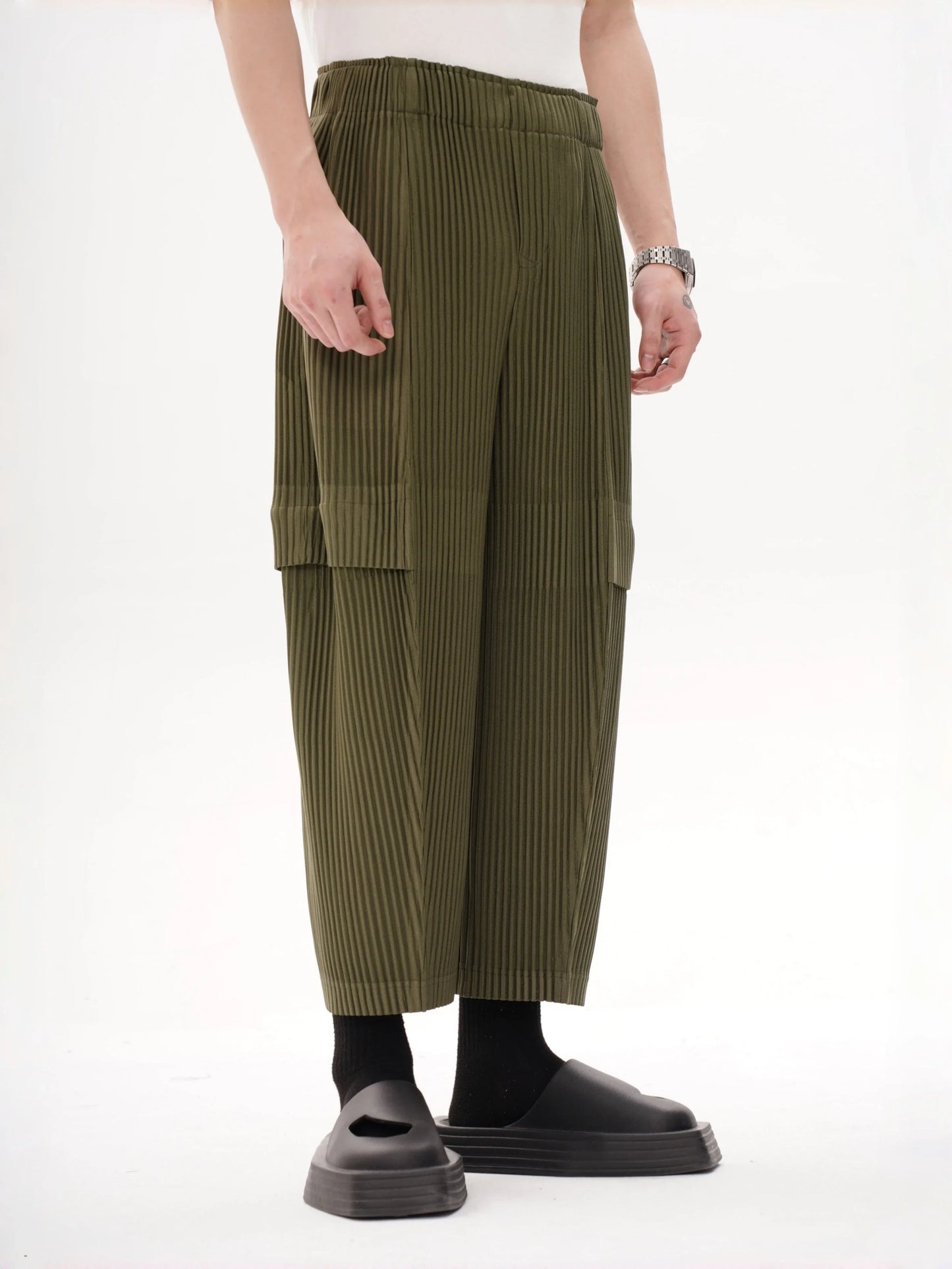 Pleated Cargo Pants Men Loose Fit Nine-Point Trousers Fashion Casual Streetwear Hip Hop Pants