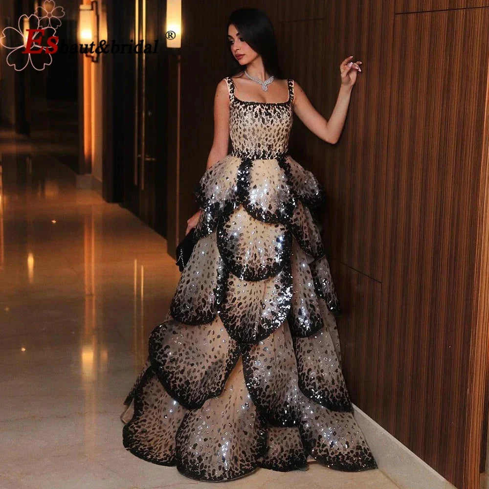 Luxury Sequined Evening Dress Tiered Petal Skirt Formal Prom Gown Customized Robe De Soiree For Women Party 2026