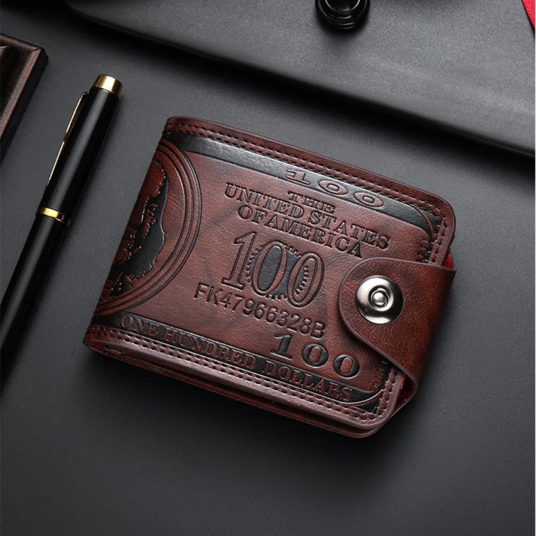 Retro Men's Wallet with Magnetic Buckle - Short Dollar Pattern Wallet, Multi-Card Business Style, 1pc Faux Leather Credit Card and Photo Holder, Elegant Accessory for Everyday Use