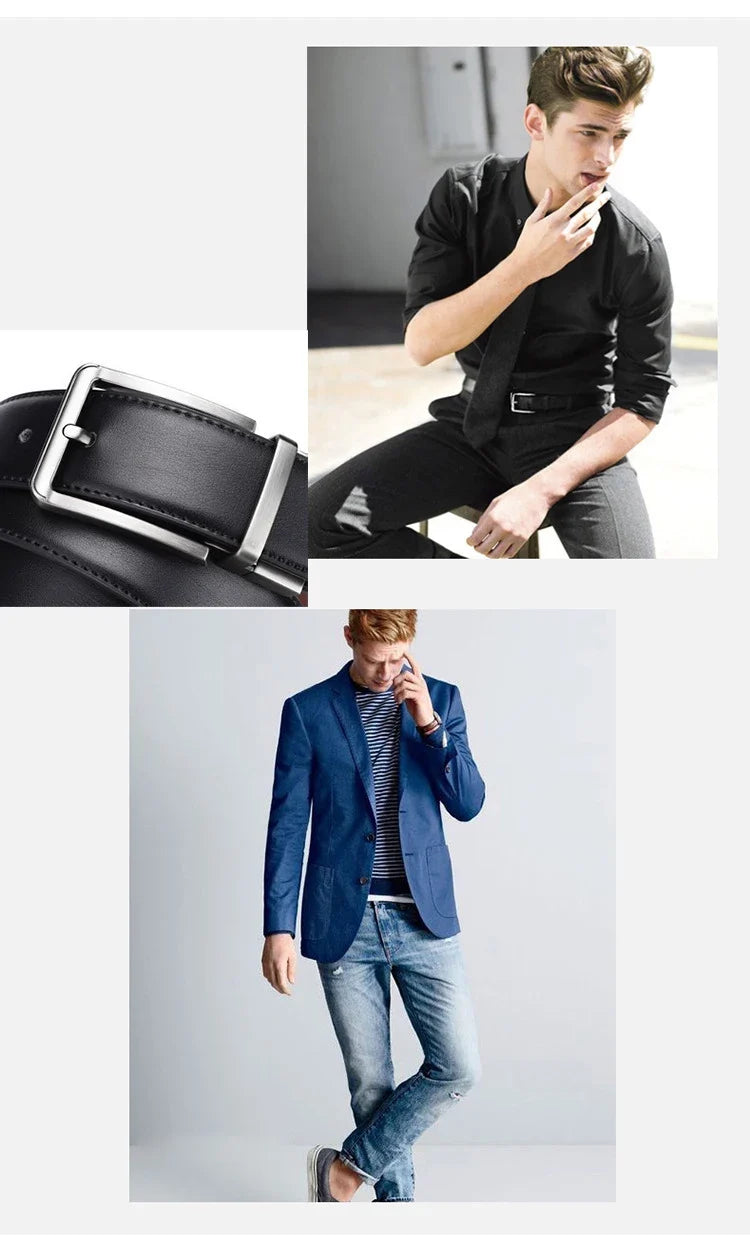 Genuine Leather Belt Double Sided Belt Men Belt Laser Engraving Luxury Strap Male Belt New Fashion Retro Pin Buckle High Quality