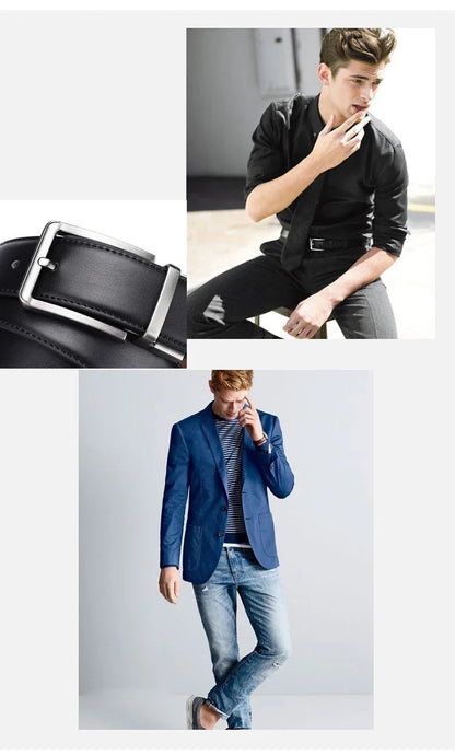 Genuine Leather Belt Double Sided Belt Men Belt Laser Engraving Luxury Strap Male Belt New Fashion Retro Pin Buckle High Quality