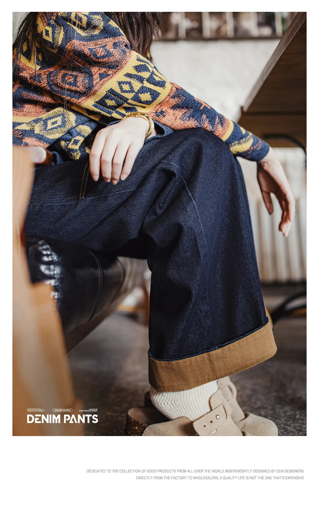 Women’s Loose Straight Leg Denim Jeans  Casual Pants with Paris Buckle Wide Leg Autumn Vintage Trousers