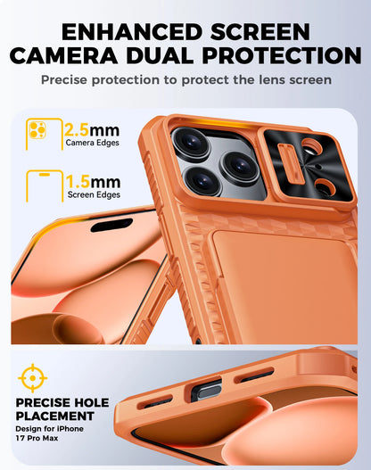 For iPhone 17 Pro Max Case,Wallet - Full Body Protective with Card Holder (4 Cards) Camera Cover & Kickstand-Orange