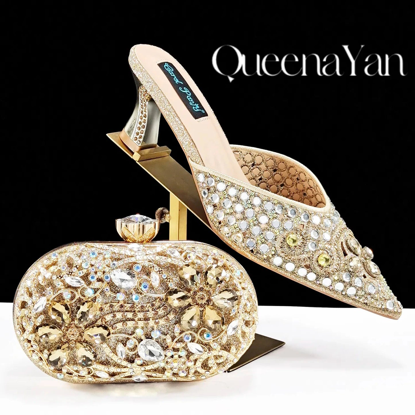 Luxury Pink Rhinestone Party Shoes and Clutch for Women- Elegant Crystal Heels with Matching Evening Bag