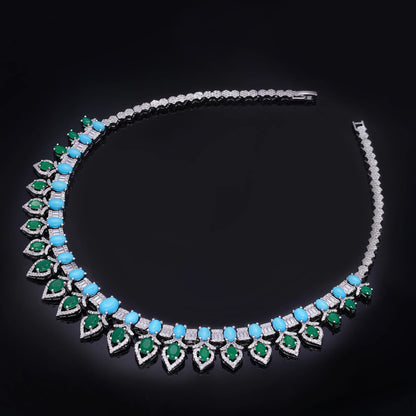 2024 New Fashion Turquoise UAE Dubai Bridal Jewelry Set For Women Wedding Party Nigerian African Necklace Earring Set