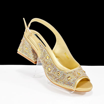 Square Heel Shoes! Hand-held Three-Dimensional Bag and Shoes Set From the Same Series/Open Toe Shoes and Evening Bag
