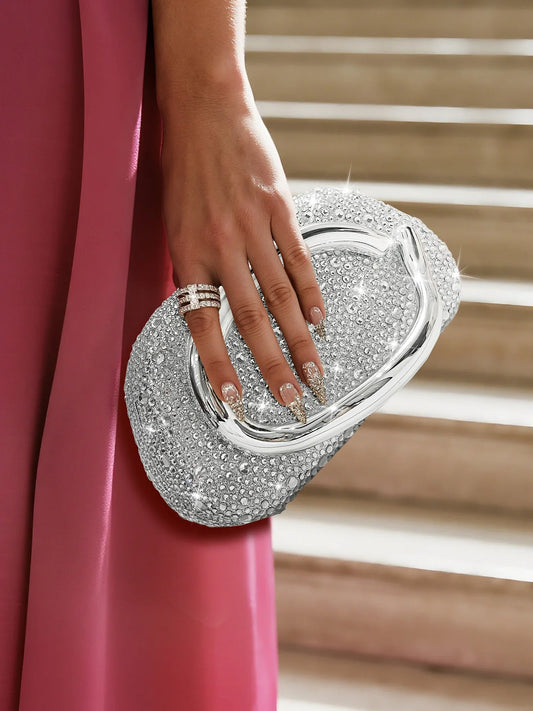 Sparkling Crystal Diamond Women's Evening Clutch Luxury Elegant Round Box Shaped Chain Bag Banquet Party Shoulder Crossbody Bag