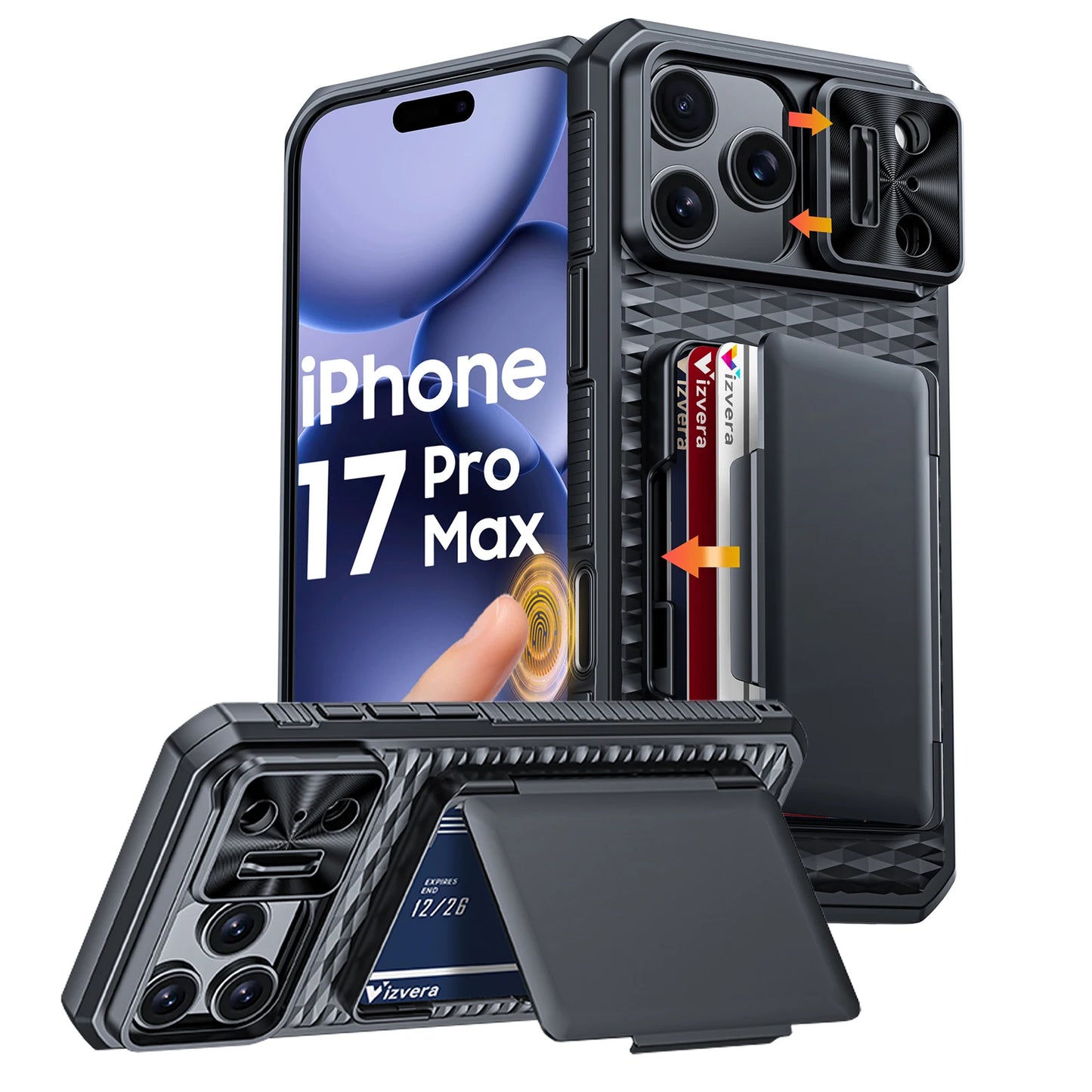 For iPhone 17 Pro Max Case,Wallet - Full Body Protective with Card Holder (4 Cards) Camera Cover & Kickstand-Orange