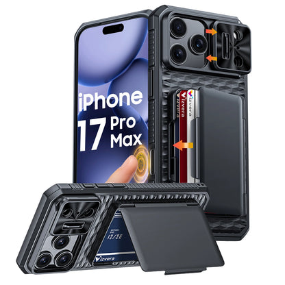 For iPhone 17 Pro Max Case,Wallet - Full Body Protective with Card Holder (4 Cards) Camera Cover & Kickstand-Orange